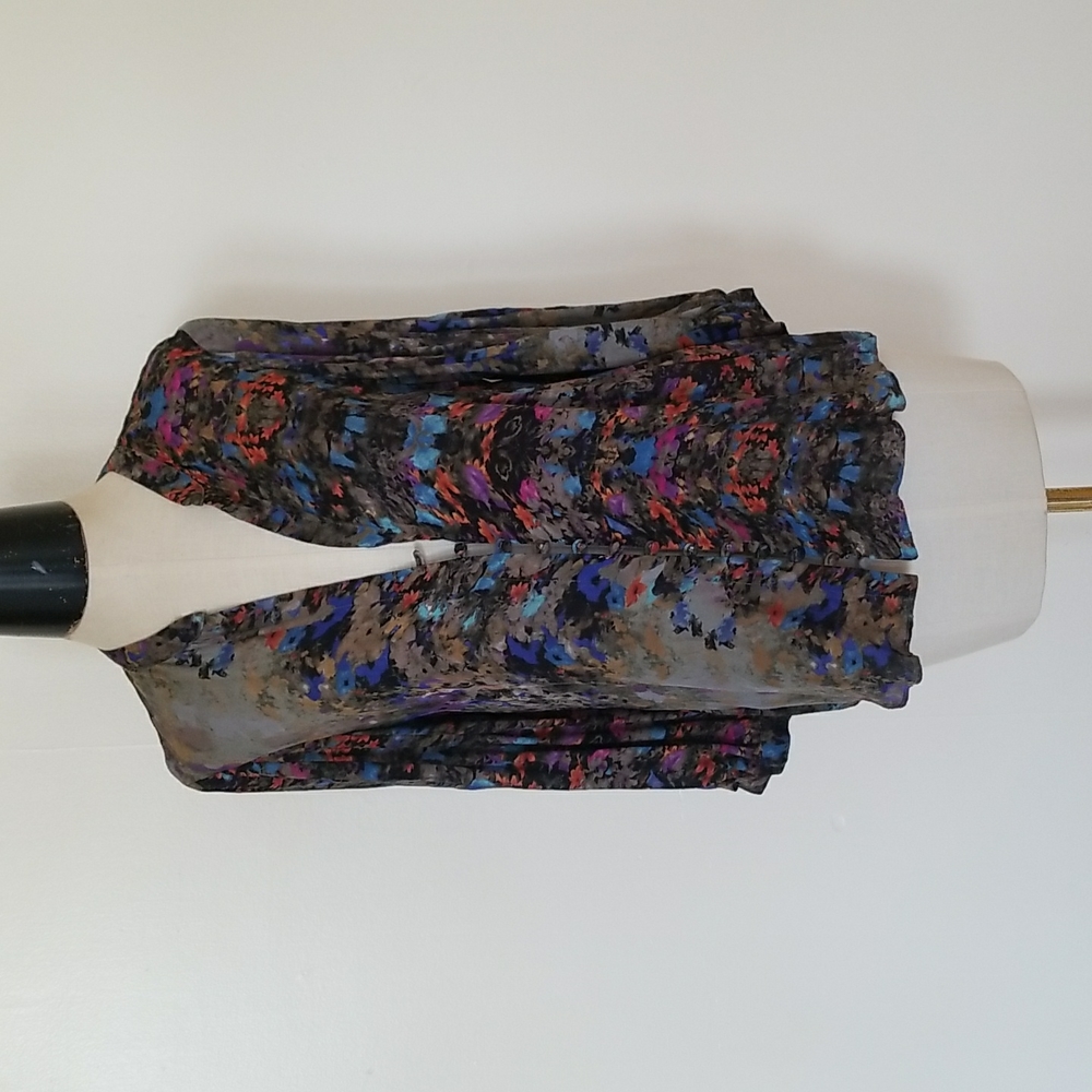 PARKER gray floral silk belle sleeve blouse size XS